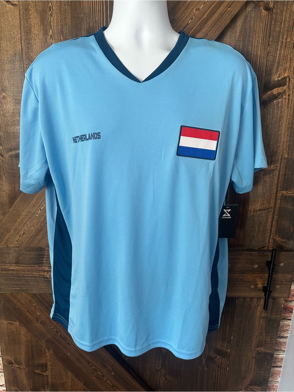 Netherlands Light Blue Men's V-Neck Football Shirt